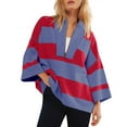 thumbnail image 1 of UYISJ Womens Oversized Striped Shirt Half Zip Sweatshirt Color Block V Neck Top Casual Loose Pullover Y2k Bell Sleeve Top Red XL, 1 of 6