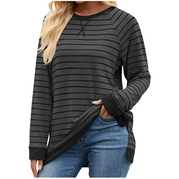 UYISJ Womens Oversized Sweatshirts Fall Long Sleeve Striped Pullover Casual Crewneck Color Blocked Tops Comfy Dark Gray M