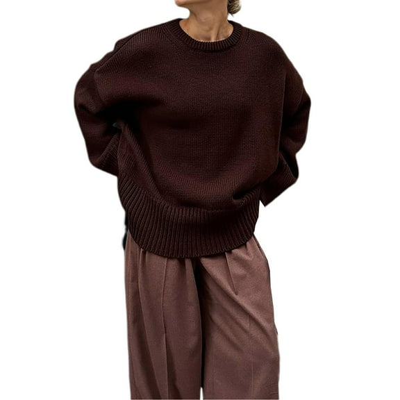 UYISJ Womens Oversized Tunic Sweaters Fall Slouchy Long Sleeve Ribbed Knit Tops Side Slit Pullover Solid Color Jumper Coffee L
