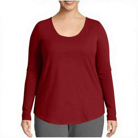 UYISJ Womens Plus Size T Shirts Cotton Scoop Neck Long Sleeve Tops Casual Loose Fit Lounge Blouse for Ladies Fall Winter Wine Red XL