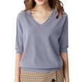 thumbnail image 1 of UYISJ Womens Puff Half Sleeve Sweater V Neck Pullover Tops Ribbed Knit Sweater Blouse Casual Solid Color Knitwear Blue XL, 1 of 7