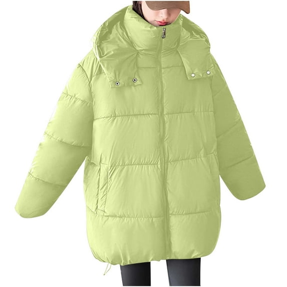 UYISJ Womens Puffer Jacket Full Zip Quilted Hooded Bubble Coats Padded Jacket Long Sleeve Winter Warm Coat with Pocket Green L