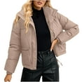 thumbnail image 1 of UYISJ Womens Puffer Jacket Full Zip Quilted Hooded Bubble Coats Padded Jacket Long Sleeve Winter Warm Coat with Pocket Khaki L, 1 of 4