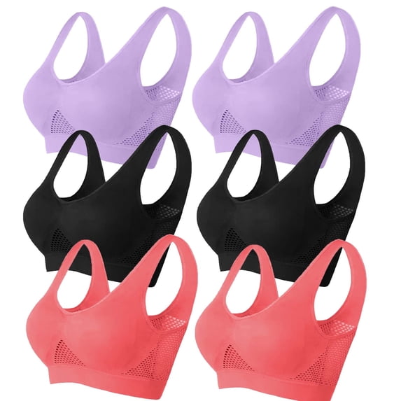 UYISJ Womens Seamless Sports Bra Wireless Yoga Workout Bralette Breathable Eyelet Mesh Bra Soft Comfy Underwear Stretchy Bras 6 Packs
