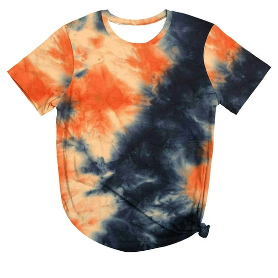 UYISJ Womens Short Sleeve Tops Crew Neck Trendy 2024 Tie Dye Tshirts Casual Summer Loose Fit Cute Tees Soft Cmofy Tunic Blouse Shirts Orange S
