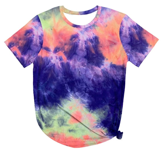 UYISJ Womens Short Sleeve Tops Crew Neck Trendy 2024 Tie Dye Tshirts Casual Summer Loose Fit Cute Tees Soft Cmofy Tunic Blouse Shirts Pink L