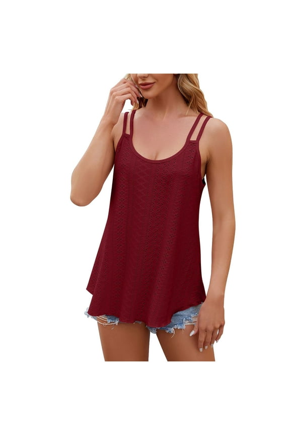 Womens Sleeveless Tank Tops Eyelet Embroidery Spaghetti Strap Shirts Scoop Neck Loose Casual Summer Clothes Flowy Blouse