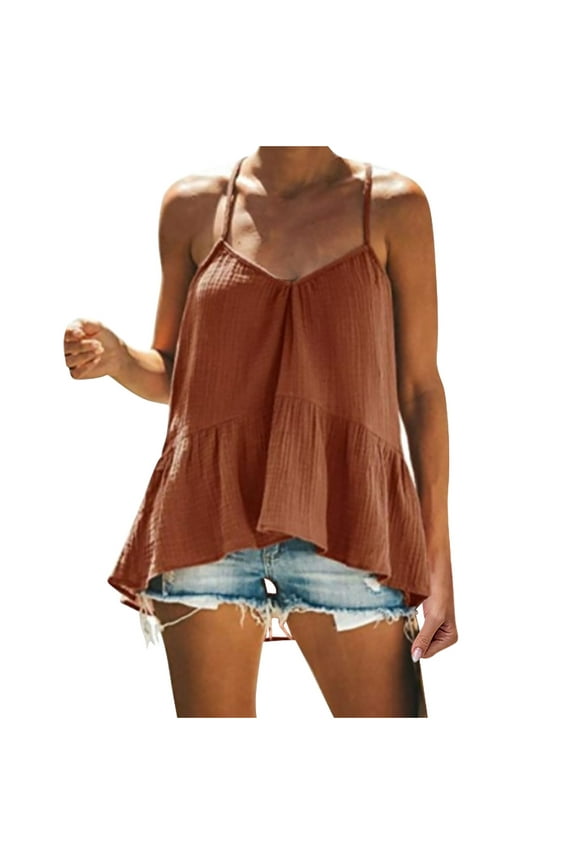Womens Spaghetti Strap Tank Tops Cami V Neck Halter Peplum Tops Flowy Tunic Shirts