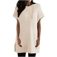 thumbnail image 1 of UYISJ Womens Summer Oversized Shirts 2024 Trendy Short Sleeve Waffle Knit Side Slit Tunic Loose Fit Tops with Pockets Casual Blouse, 1 of 5