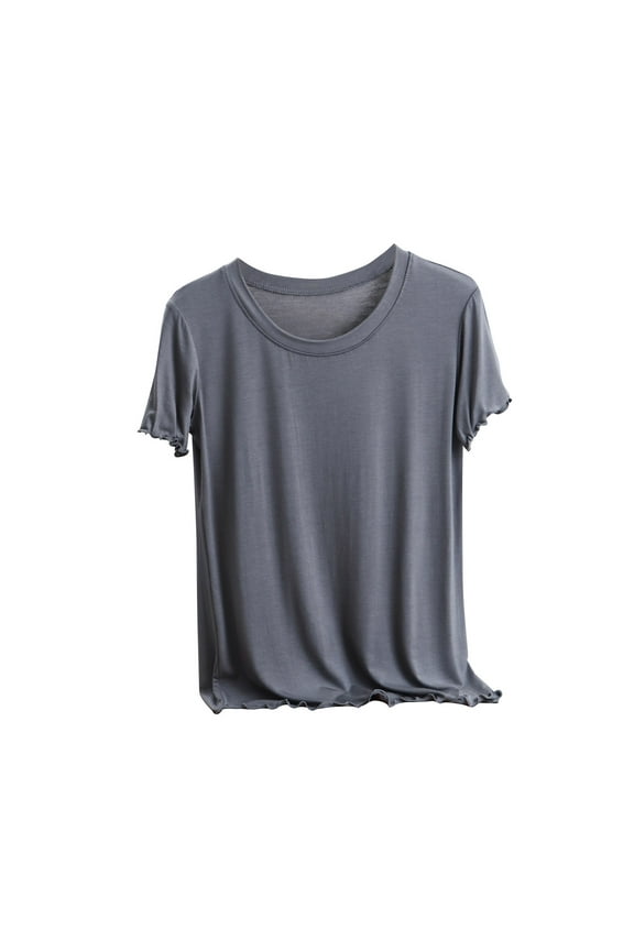 Womens Summer Tops Casual V Neck Short Sleeve Tshirt Lettuce Trim Solid Color Tees Loose Fit Blouse Basic Soft Comfy Stretch Shirts