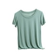 thumbnail image 1 of UYISJ Womens Summer Tops Casual V Neck Short Sleeve Tshirt Lettuce Trim Solid Color Tees Loose Fit Blouse Basic Soft Comfy Stretch Shirts, 1 of 4