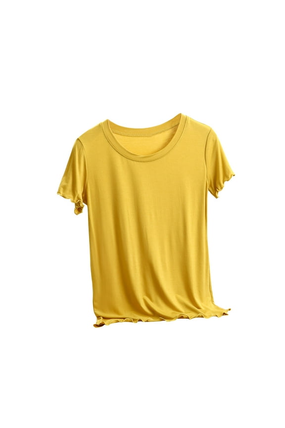 Womens Summer Tops Casual V Neck Short Sleeve Tshirt Lettuce Trim Solid Color Tees Loose Fit Blouse Basic Soft Comfy Stretch Shirts