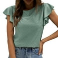thumbnail image 1 of UYISJ Womens Summer Tops Trendy Textured Eyelet Shirts Crew Neck Ruffle Cap Sleeve Blouses Solid Color Loose Fit Tunic Tops Green L, 1 of 3