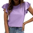 thumbnail image 1 of UYISJ Womens Summer Tops Trendy Textured Eyelet Shirts Crew Neck Ruffle Cap Sleeve Blouses Solid Color Loose Fit Tunic Tops Purple S, 1 of 3