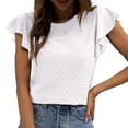 thumbnail image 1 of UYISJ Womens Summer Tops Trendy Textured Eyelet Shirts Crew Neck Ruffle Cap Sleeve Blouses Solid Color Loose Fit Tunic Tops White S, 1 of 3