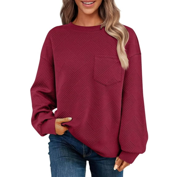 UYISJ Womens Sweatshirt Crew Neck Long Sleeve Texture Pullover Tops Casual Lightweight Soft Loose Swratshirts with Pocket M