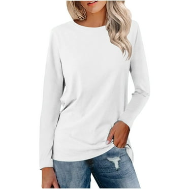 UYISJ Womens T Shirts Long Sleeve Crew Neck Shirts Solid Color Basic Tee Tops Casual Loose Blouse