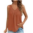 thumbnail image 1 of UYISJ Womens Tank Tops V Neck Ruched Sleeveless Tops Casual Loose Fit Basic Banded Shirts Orange M, 1 of 7