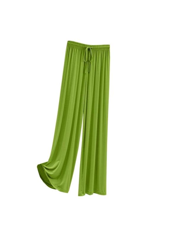 Womens Trousers Elastic High Waist Drawstring Soft Modal Wide Leg Pants Casual Loose Fit Solid Color Pants Flowy Yoga Lounge Pants