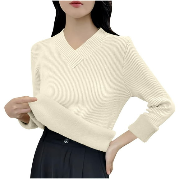 UYISJ Womens V Neck Sweater Fall Oversized Ribbed Knitwear Trendy Slit Casual Loose Fit Shirt Long Sleeve Pullover Top Beige Free Size