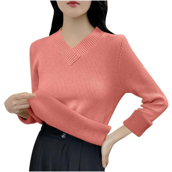UYISJ Womens V Neck Sweater Fall Oversized Ribbed Knitwear Trendy Slit Casual Loose Fit Shirt Long Sleeve Pullover Top Pink Free Size