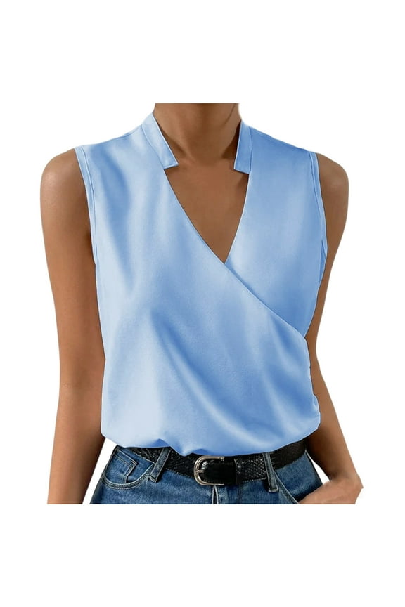 Womens V Neck Wrap Tank Tops Sleeveless Casual Summer Blouses Shirts Dressy Work Tank Top
