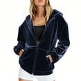 thumbnail image 1 of UYISJ Womens Velour Zip Up Hoodie Jacket Long Sleeve Fall Hooded Sweatshirt Y2K Oversized Coat with Pockets Navy Blue XL, 1 of 6