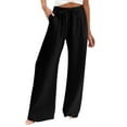 thumbnail image 1 of UYISJ Womens Wide Leg Pants High Waisted Drawstring Flowy Palazzo Trousers Work Casual Lounge Beach Pants with Pockets XS, 1 of 5