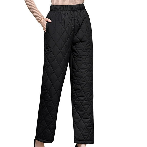 UYISJ Womens Winter Warm Down Trousers Cotton Tapered Wide Leg Pants Quilted Snow Ski Pants Thermal Puffer Trousers with Pockets XL
