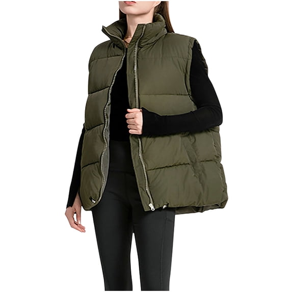 UYISJ Womens Zip Up Puffer Vest Stand Collar Sleeveless Padded Jacket Coat Loose Fit Mockneck Outerwear Winter Zipper Tops Green XL