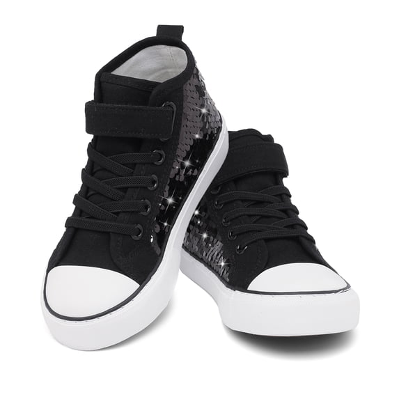 UYSYZBC Toddler Kids Sequin Canvas Sneaker for Girls Boys High Top Walking Cushioned Sneakers Non-Slip Sparkly Casual School Shoe