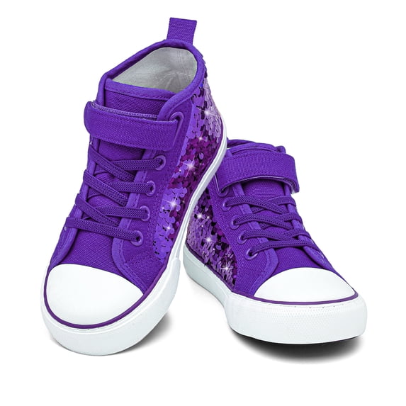 UYSYZBC Toddler Kids Sequin Canvas Sneaker for Girls Boys High Top Walking Cushioned Sneakers Non-Slip Sparkly Casual School Shoe