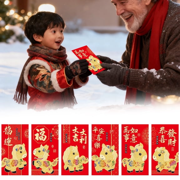 UYTRXJ A Set Of Six Shiny Red Envelopes In The Style Of The Year Of Printed With Festival Greetings And