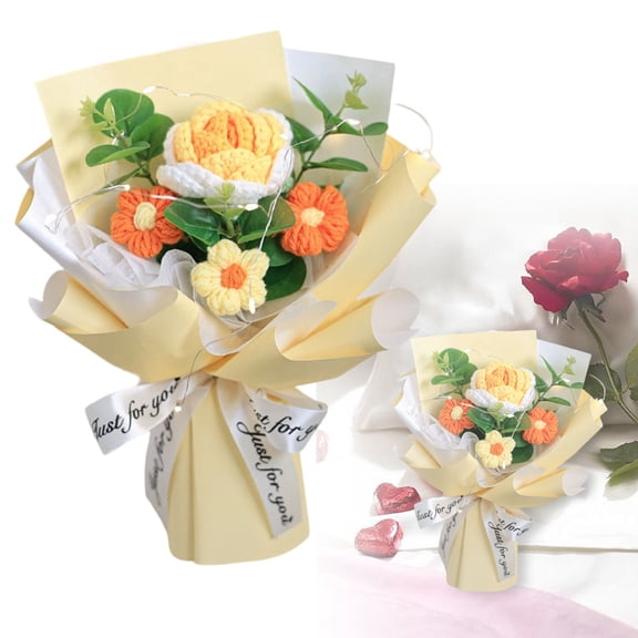 UYTRXJ Crochet Rose Bouquet Knitted For Her Eternal Flower Arrangement Home&Wedding Decor Christmas Teacher For Mom Love