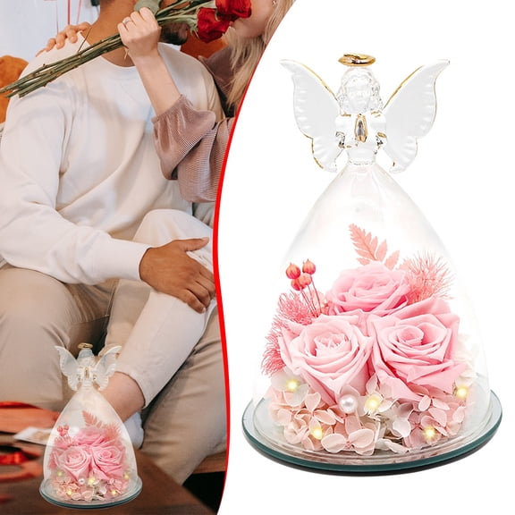 UYTRXJ Preserved Roses A For Mother's Day Or Valentine's Day A Glass Dome Of Preserved Flowers With Little Figurines