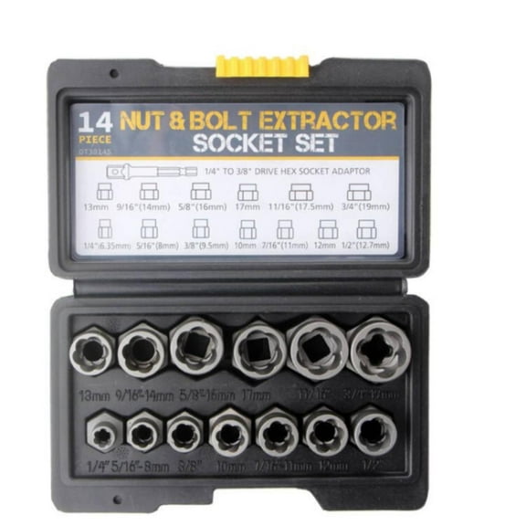 UYUH 14-Piece Nut and Screw Remover Tool Set with Box, Hex Adapter and Bolt Extractor for Damaged, Rusted, or Rounded-Off Bolts, Nuts, and Screws, Automotive Repair Kit