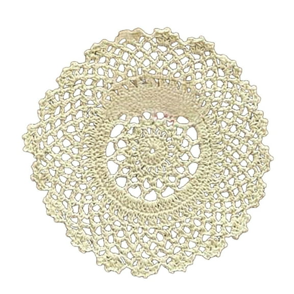 UYUH 18cm Beige Cotton Handmade Crochet Lace Round Tablecloth Overlay, Floral Design for Table and Sofa Cover, Decorative Home Accent Piece for Centerpieces