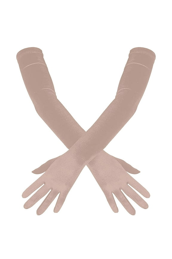 ‌1920s Vintage Opera Gloves for Brides Satin Dance Gloves with Lace Cuff & Non-Slip Grip, Wedding Accessories for Ballroom/Flapper