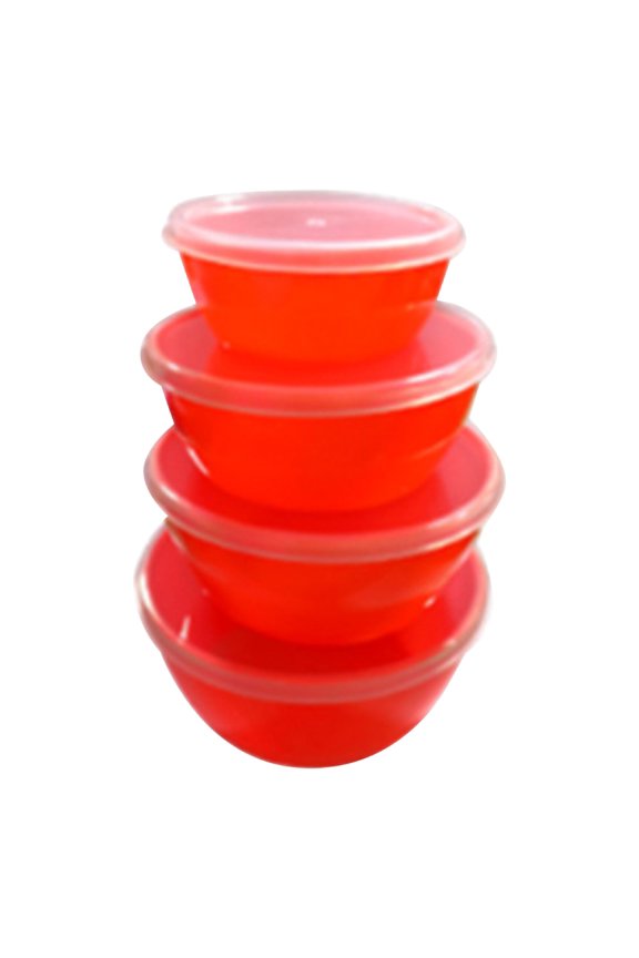 4-Piece Classic Plastic Prep Bowls with Lids, Nesting Small Mixing Bowl Set for Baking, Prepping, and Serving Food, Microwave and Dishwasher Safe, Red Color