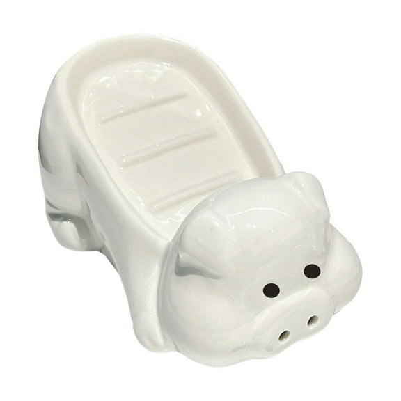 UYUH Ceramic Pig-Shaped Soap Dish with Drainage Holes, Cute Bathroom Decor for Sink Counter, Non-Slip Water-Resistant Soap Tray, Easy to Clean and Durable for Daily Use