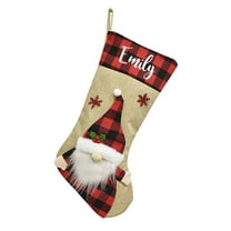 UYUH Christmas Stocking with Name, 18 inch Deer Gnome Santa Snowman Stockings, Burlap and Plaid Xmas Stockings for Family Kids, Holiday Decor