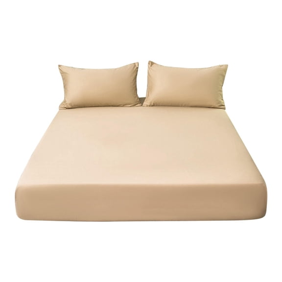 UYUH Cotton Fitted Sheet Set with 11" Deep Pocket, Soft Breathable Fabric Bottom Sheet and Matching Pillowcase, Washed Snug Fit for Mattress, Solid Color Bedding for Home