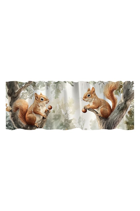 Cute Squirrel Valances for Windows Holding Rope Wild Life Rod Pocket Kitchen Curtain Valances Small Window Treatment for Living Room Bathroom Bedroom over Sink