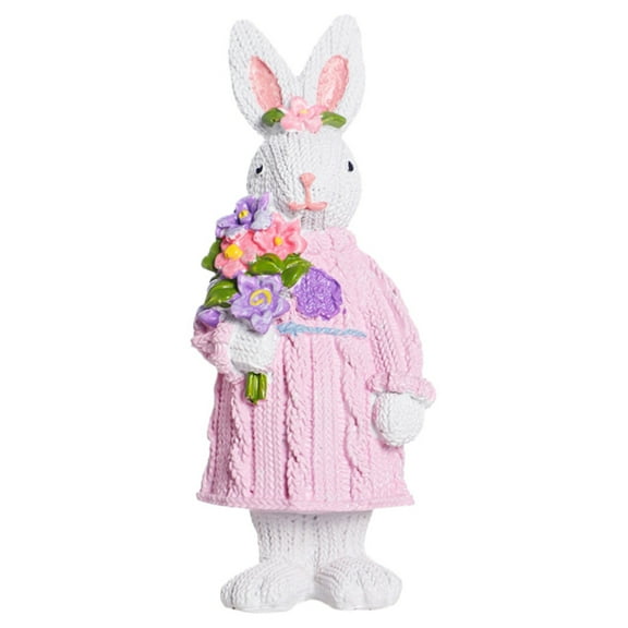 UYUH Easter Bunny Decor Spring Rabbit Figurine, Knit Rabbit Holding Easter Egg Statue for Home Countertop Centerpiece, Indoor and Outdoor Gardens Ornament