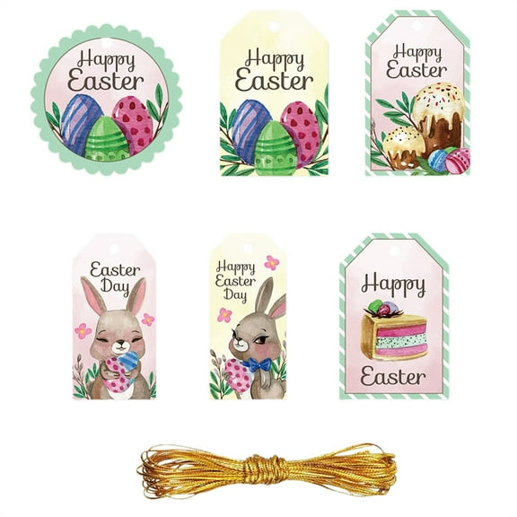 UYUH Easter Vintage Gift Tags, 24PCS Pre-Punched Easter Egg Bunny Floral Paper Tags with Hemp Rope, Hanging Labels for DIY Crafts and Party Favor Supplies