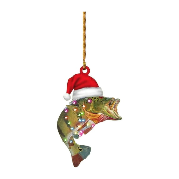 UYUH ‌Personalized Green Fish Ornament 2D Largemouth Fishing Christmas Decor, Flat Mini Tree Hanger or Rearview Mirror Charm for Anglers