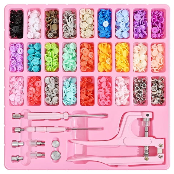 UYUH Pink Hand Press Pliers Set with 300 Plastic and Metal Snap Buttons, Complete Kit for Attaching Snaps in Sewing, Clothing Repair, and DIY Craft Projects