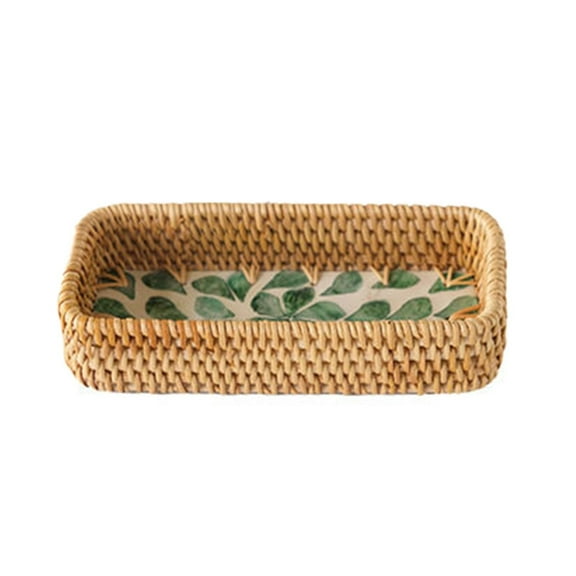 UYUH Small Rectangle Rattan Woven Serving Tray Basket, Boho Wicker Coffee Table Décor and Display Tray, Handmade Decorative Basket, Multiple Sizes to Choose From