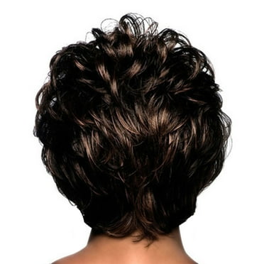 UYUH Women's Wigs Slanted Bangs Puffy and Colored Short Curly Hair Headsets for Women Wavy Short Curly Hair Brown Suitable