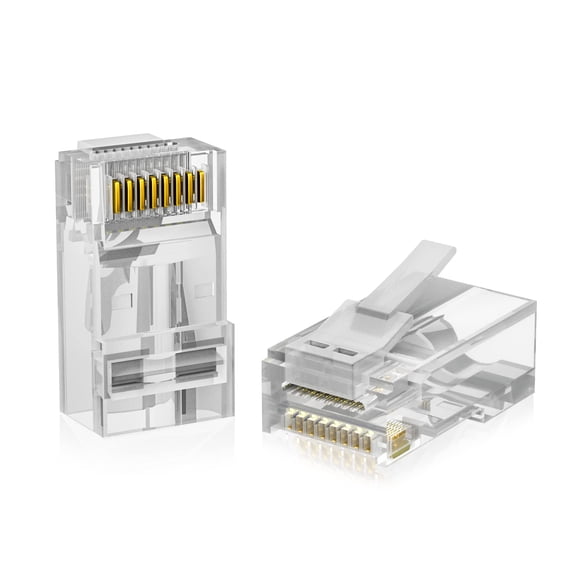 UYUIOIF-100-Pack RJ45 Cat6 Pass-Through Connectors, Gold-Plated Ethernet Crimp Plugs for Solid and Stranded Wire, UTP Network Cable Termination